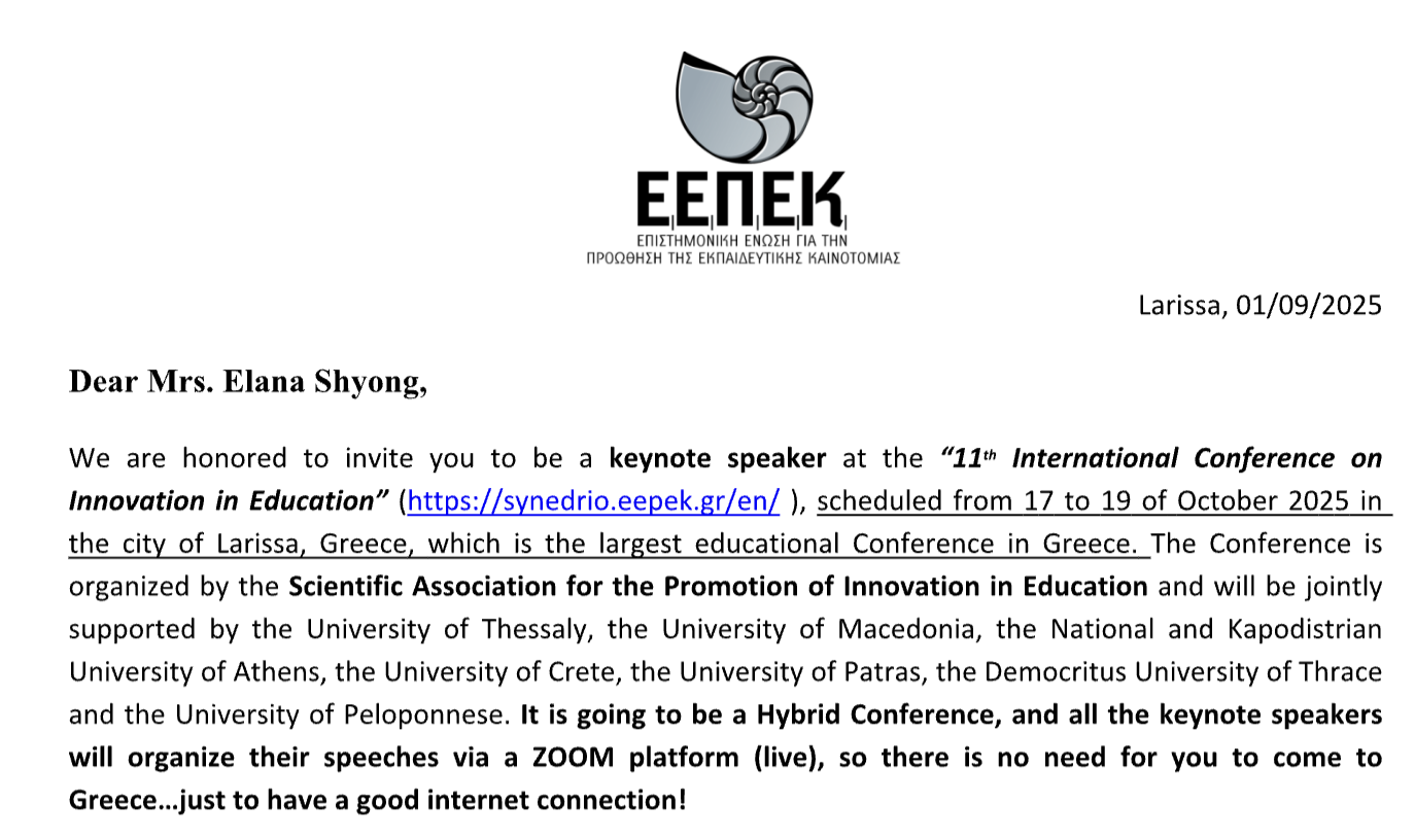 Innovation in Education Keynote Speaker Invitation – Elana Shyong